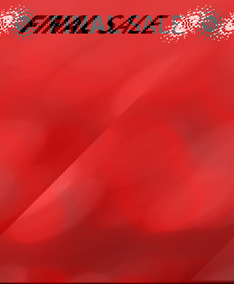 Red background with black lettering FINAL SALE and percentage sign in stylised sun.